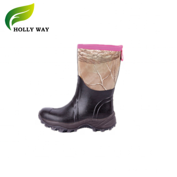 Printing Lining Black Rubber Boots Safety Khaki